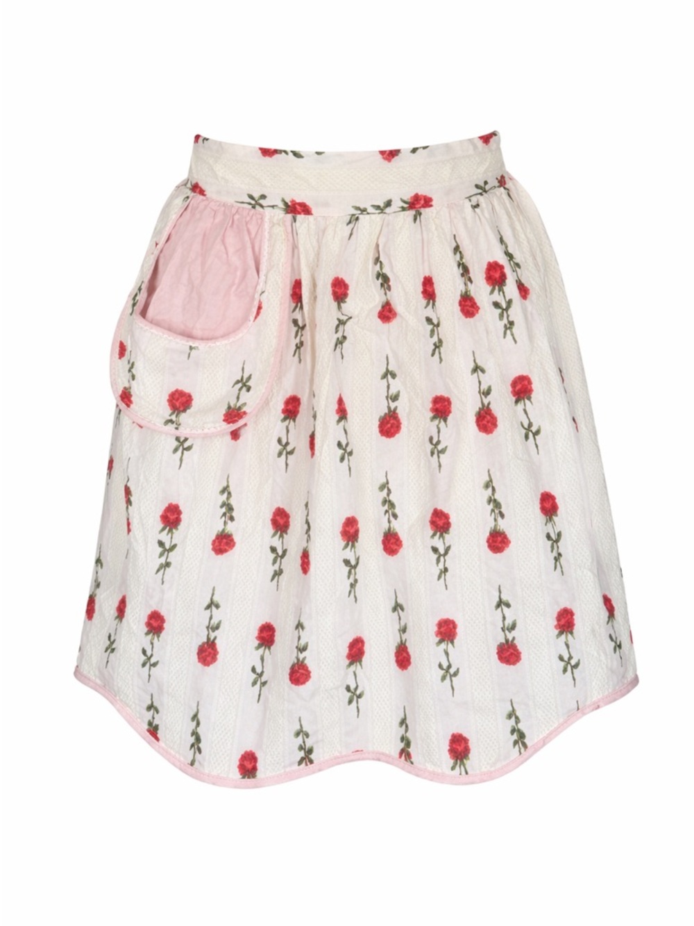 Vintage handmade Cottagecore Romantic Floral Apron – Pink Red Rose Print - Picture 2 of 9